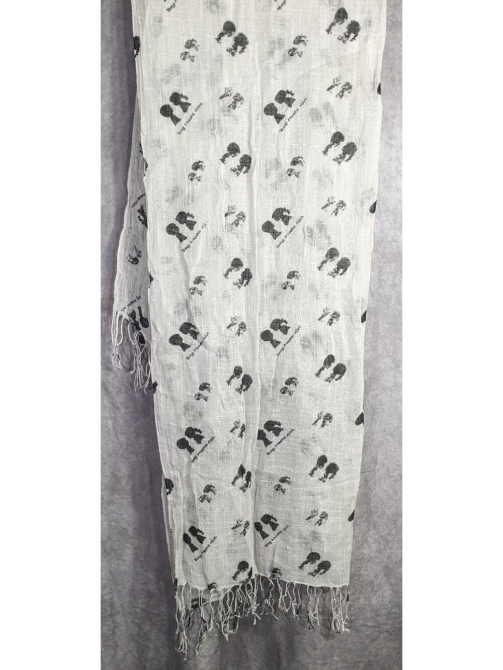 Boy Meets Girl Lightweight White Scarf With Black Silhouette Print & Fringe - Picture 5 of 8